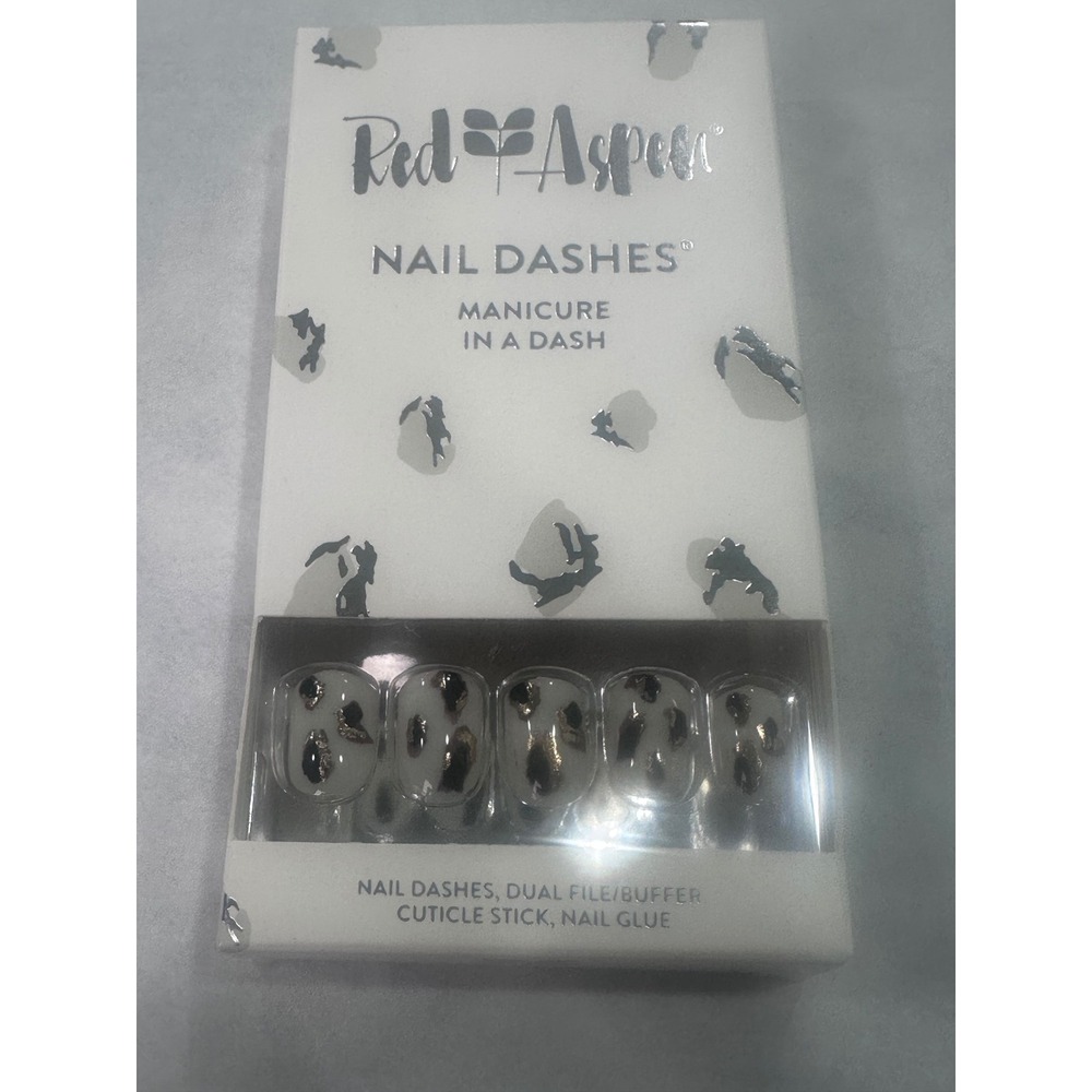 Red Aspen Nail Dashes Leaping Snow Leopards Lexie Press On Manicure Kit White